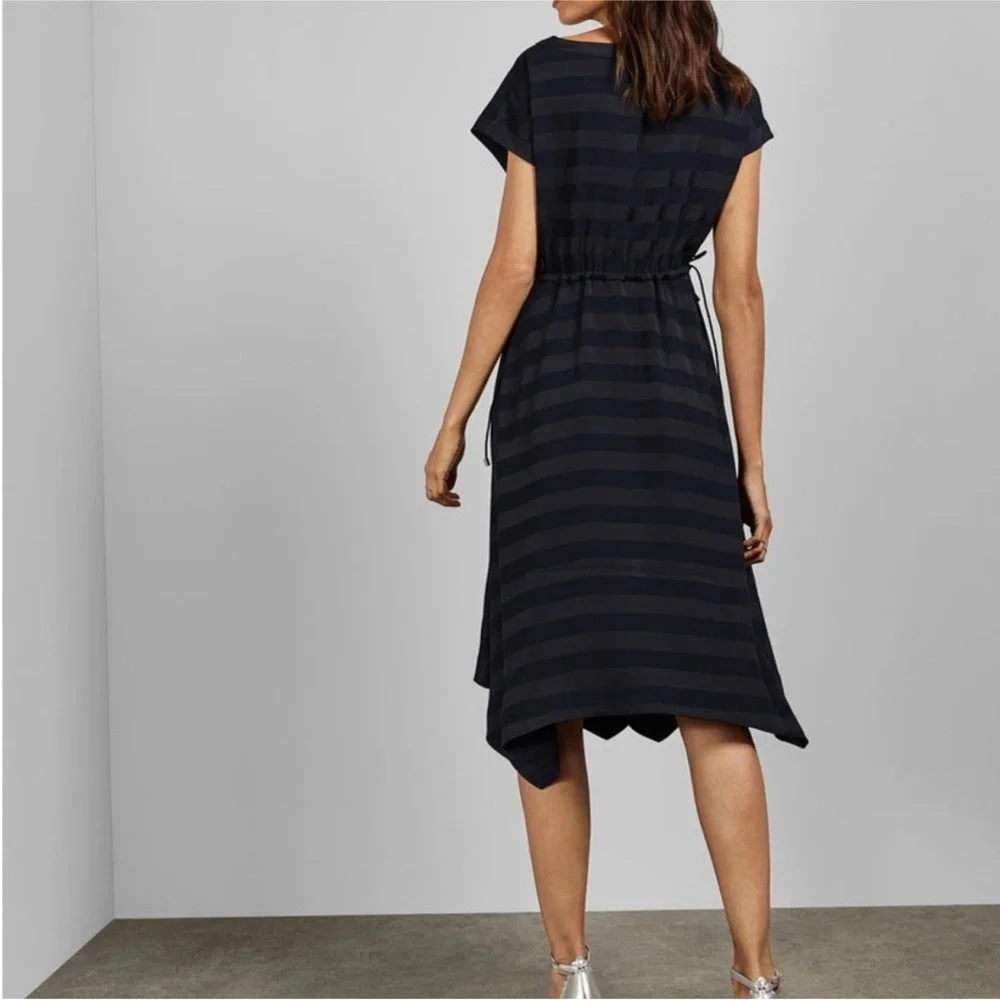 Ted Baker Linnie Striped Asymmetrical Hem Dress Size XS 0 Dark Blue Navy Stripe - Picture 3 of 4